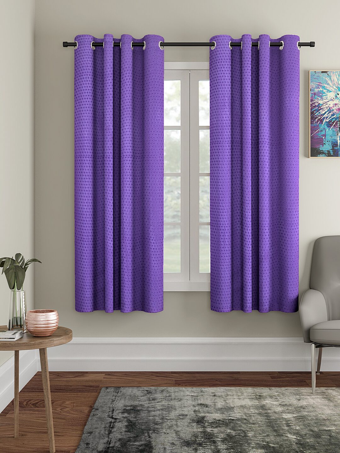 

Cortina Polyester Window Blackout Purple Regular Curtain ( Eyelet Closure Polka Dot )