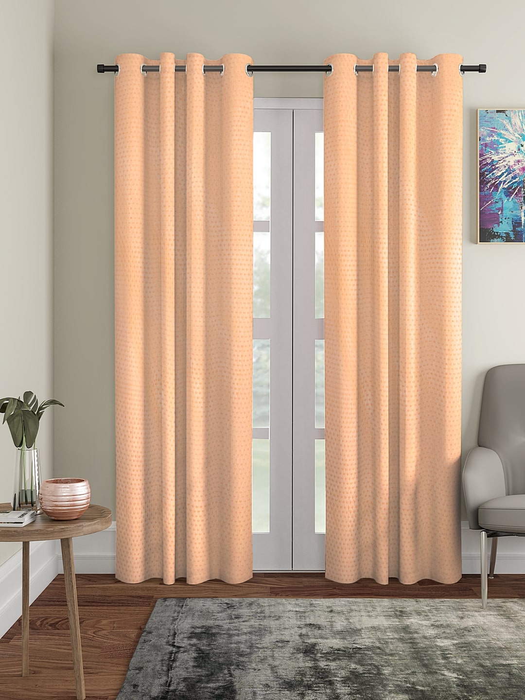

Cortina Polyester Door Blackout Beige Regular Curtain ( Eyelet Closure Polka Dot )