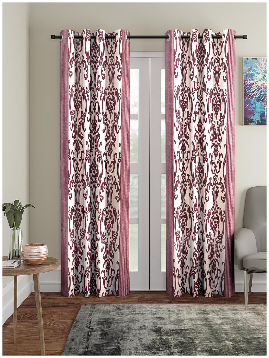 

Cortina Polyester Long Door Semi Transparent Peach White Regular Curtain ( Eyelet Closure Printed )