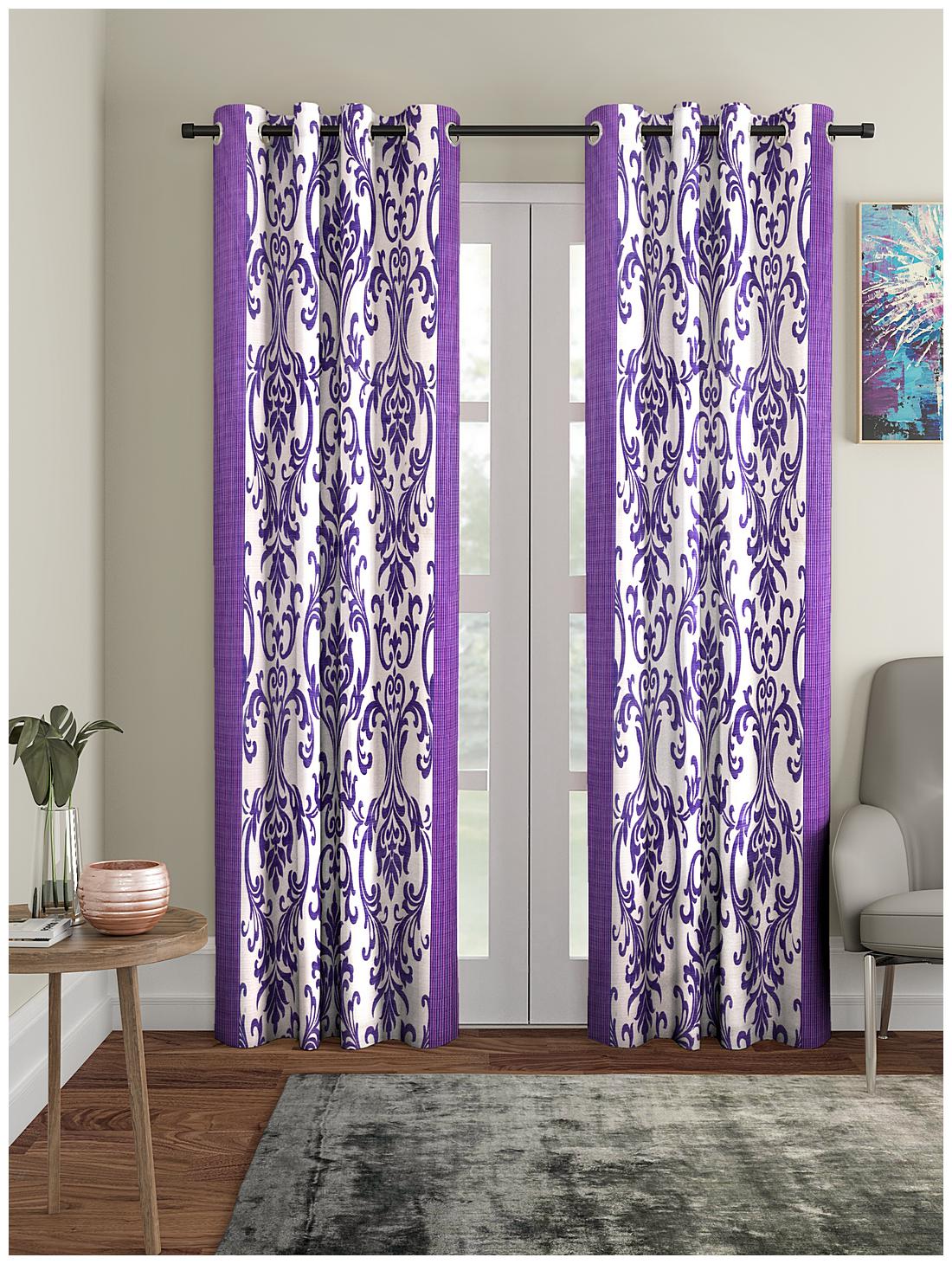 

Cortina Polyester Long Door Semi Transparent Purple White Regular Curtain ( Eyelet Closure Printed )