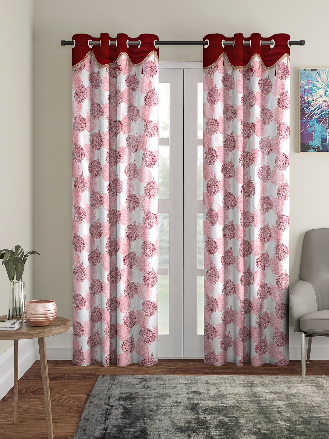 

Cortina Polyester Long Door Blackout Maroon Regular Curtain ( Eyelet Closure Floral )