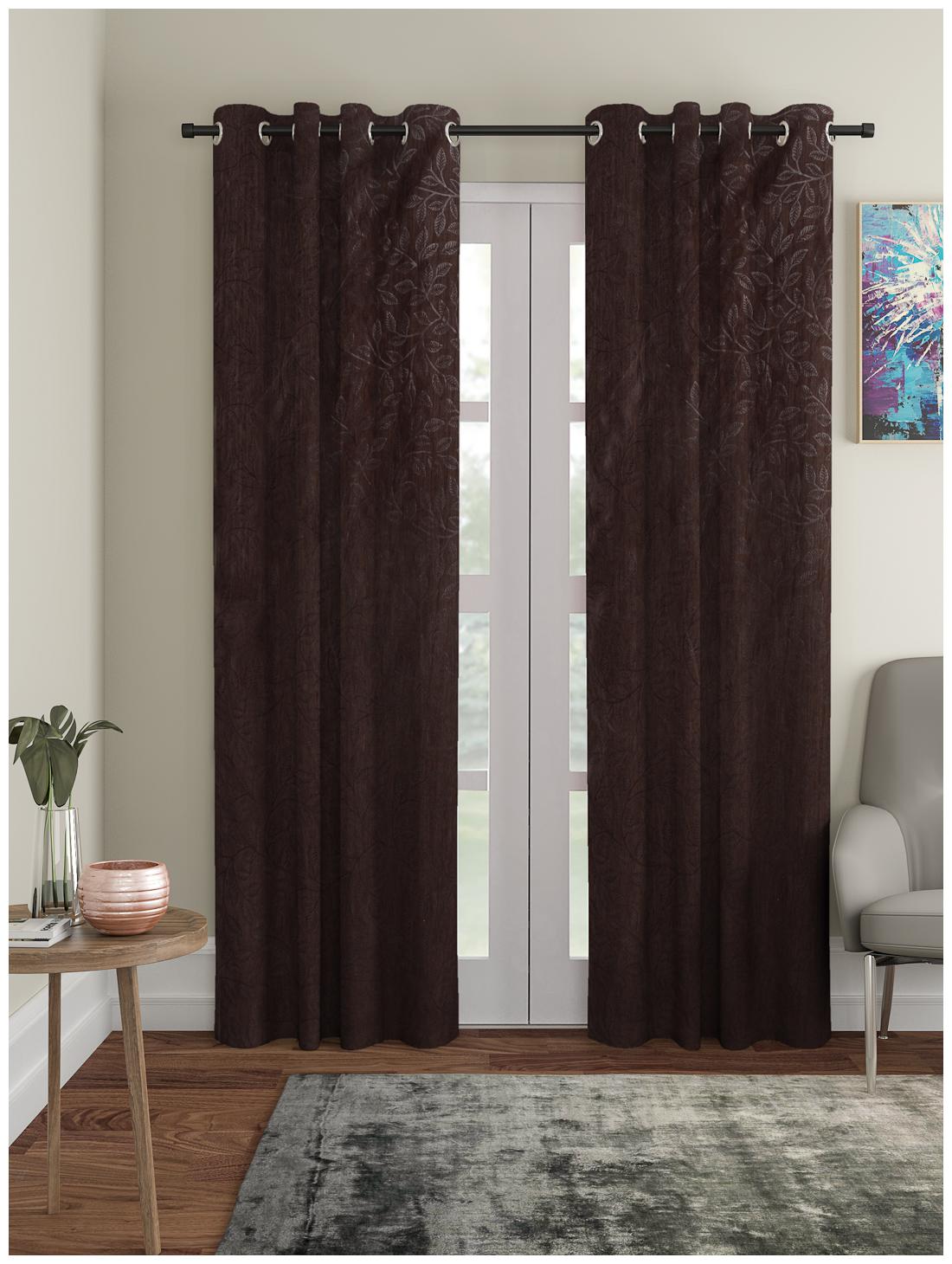 

Cortina Polyester Long Door Semi Transparent Brown Regular Curtain ( Eyelet Closure Printed )
