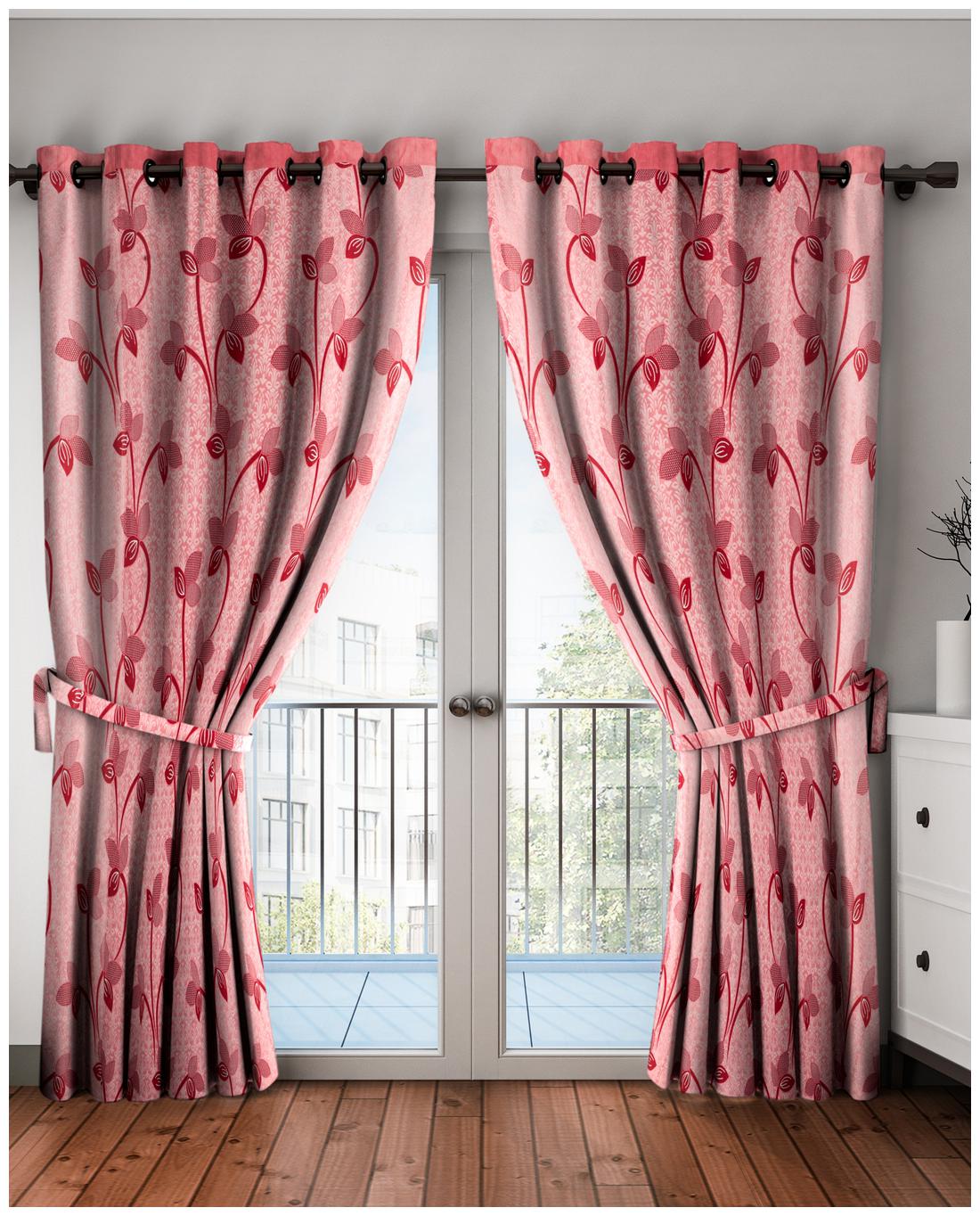 

Cortina Polyester Long Door Semi Transparent Pink Regular Curtain ( Eyelet Closure Floral )