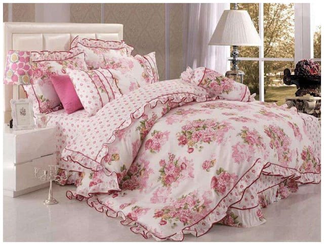 Gifty Cotton Floral Queen Size Bedsheet 104 TC ( 1 Bedsheet With 2 Pillow Covers , Pink )