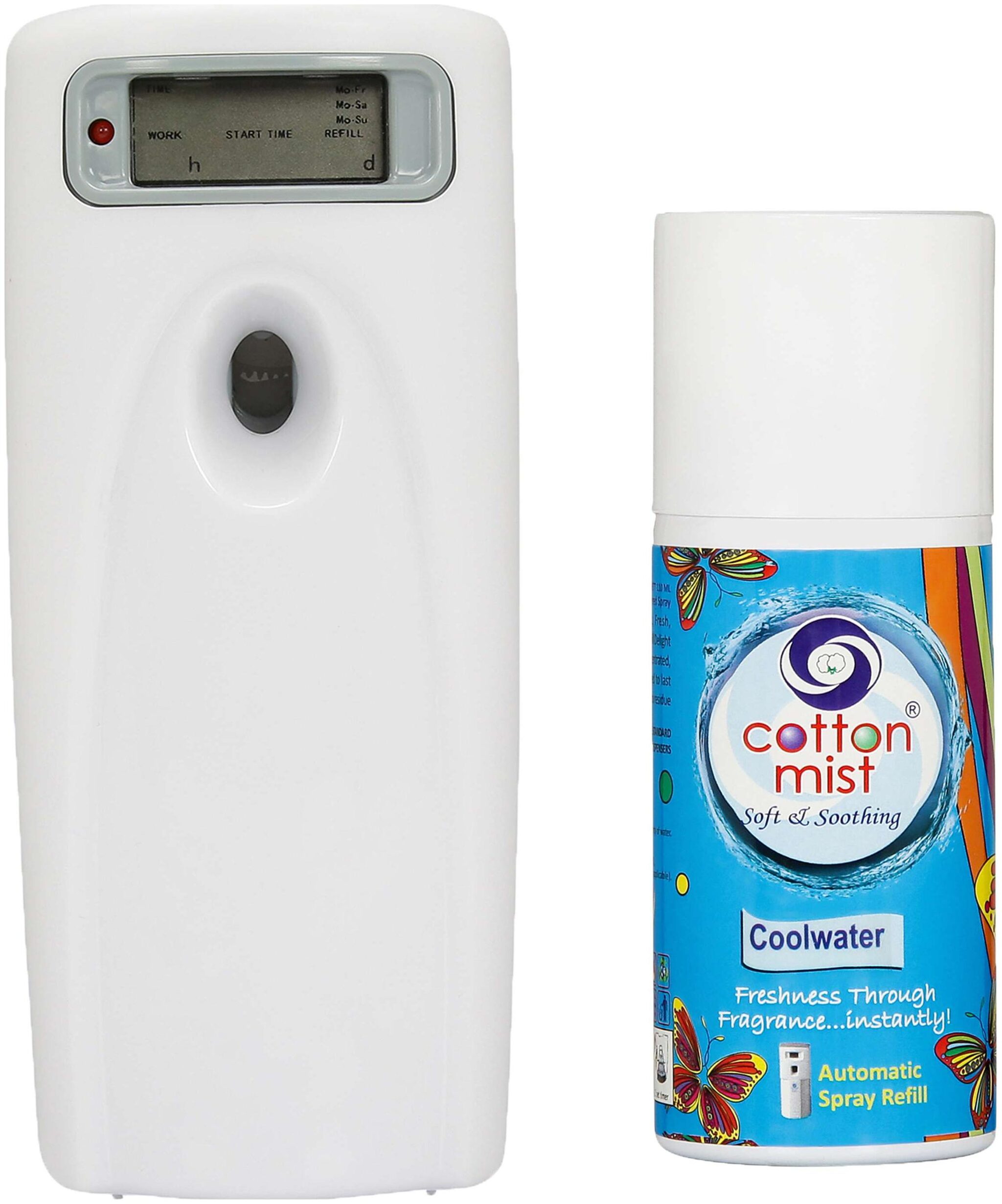 

Cotton Mist LCD Display Automatic Spray Air Freshener Dispenser with Cool Water Refill 110 ml