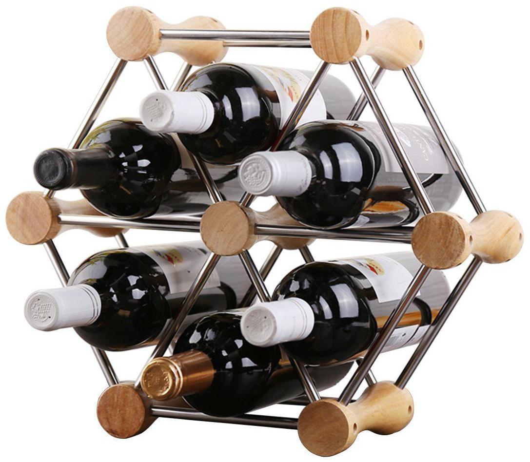 

Counter Top Wine Rack 6 Bottles Kitchen Bar Tabletop Bottle Storage Holder Stand