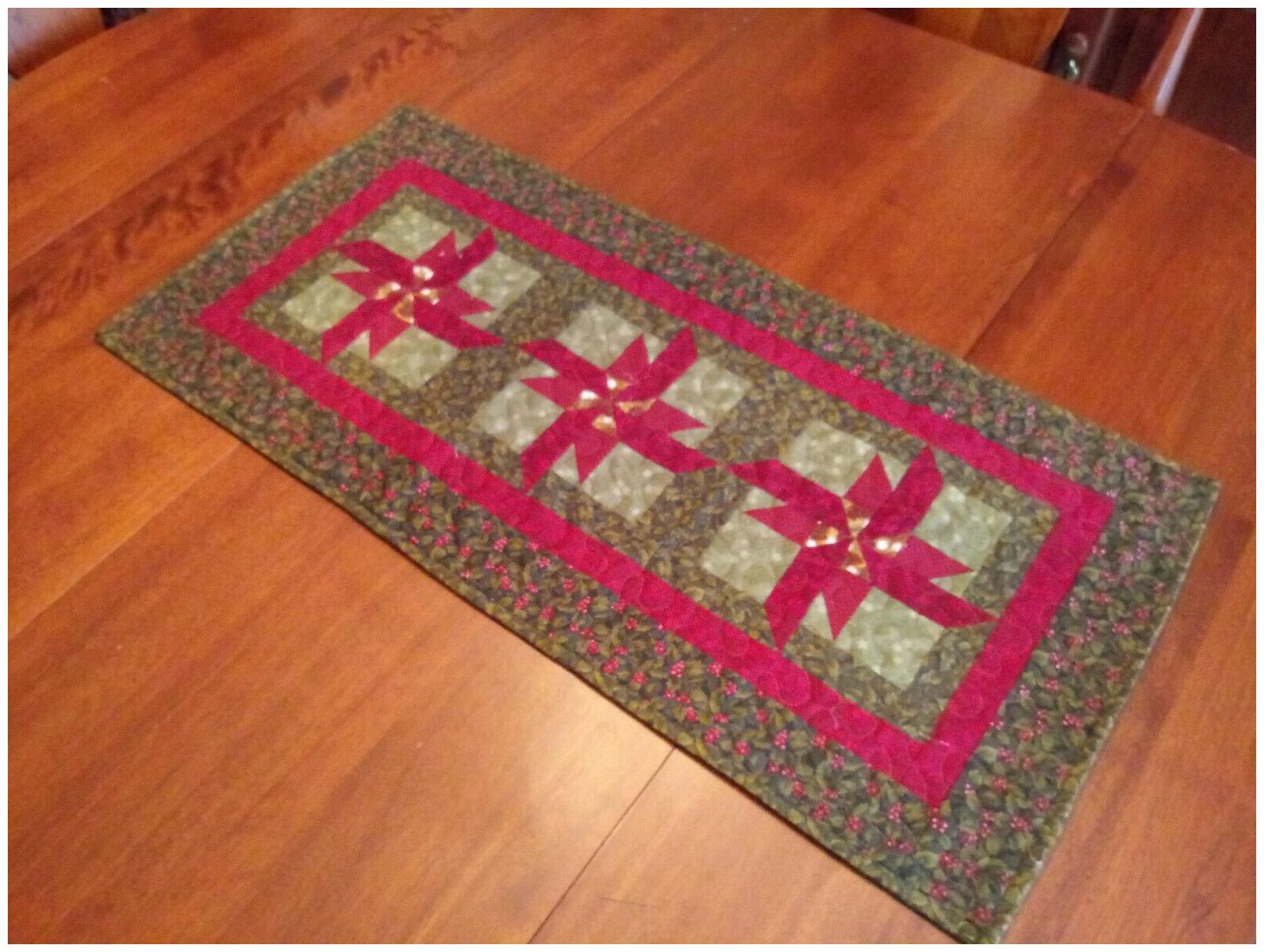 

Country Primitive Farmhouse-Quilted-Christmas Blooms-Table Runner-30 x 14