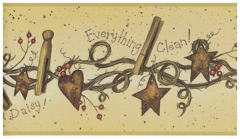 

Country Wash Vine Stars Berries-Wallpaper Border by York