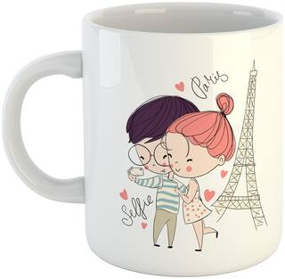 Couple at Paris Eiffel Tower Ceramic Mug by AshvahTM -Mug-1668