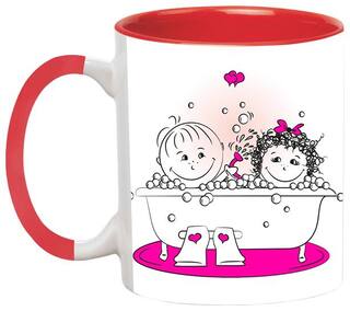 Couple Bathing Together Valentine Gifts For Boyfriend Girlfriend Ceramic Black Mug by Ashvah-Mug-1696-Red