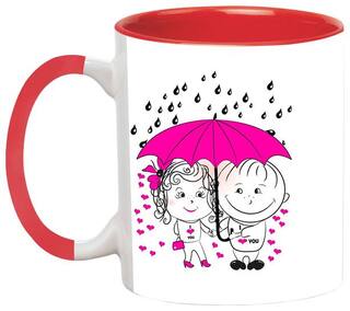 Couple Enjoying Rain Mug - Couples Gifts;Valentines Day Gifts for Boyfriend;Girlfriend;Wife;Anniversary Gifts for Him;His and Hers Gifts;Boyfriend Gift Husband Gifts-Mug-1664-Red