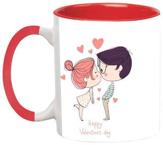 Couple Kissing Printed Ceramic Mug - Gift for Girlfriend-Boyfriend-Wife-Husband-Men-Birthday;Anniversary;Wall Decor;Wedding by Ashvah-Mug-1675-Red