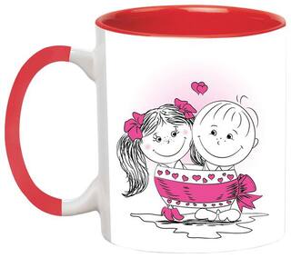 Couple Tie Together Valentine Gifts For Boyfriend Girlfriend Ceramic Black Mug by Ashvah-Mug-1697-Red