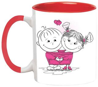 Couple Wearing One T Shirt Mug - Love Couple;Romancing Couple;Lovely Couple Mug-Mug-1666-Red