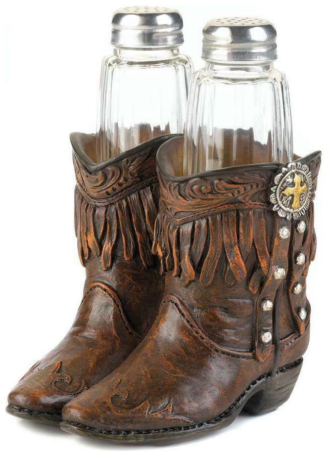 

Cowboy Boots Salt Pepper Shaker Holder Set - Western Decor - 5 62 High