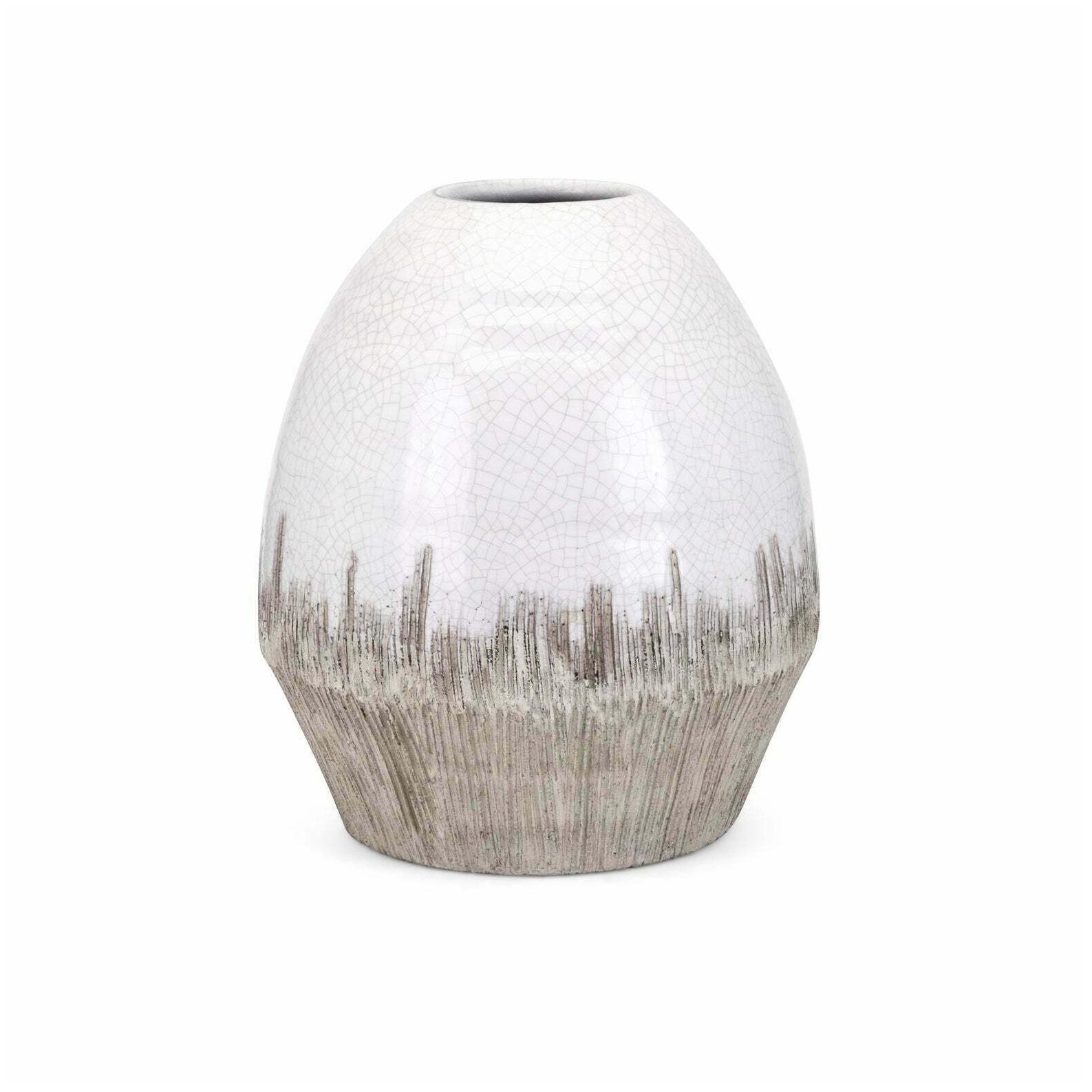 

Crackled Texture Ceramic Vase with Tapered Bottom Medium White