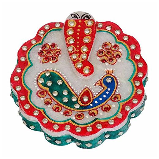 

Craftam Rajasthani Handicraft Marble Roli Rice Tilak Chopra Kumkum Box (Round Shape)