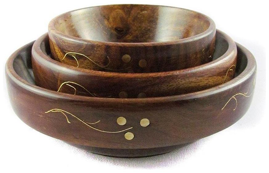 

CraftShoppe Wooden Multipurpose Serving Bowl (Brown) Set of 3 Soup Bowl Fruit Bowl Welcome Bowl