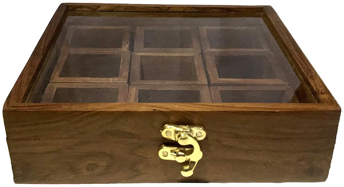 

Craftshoppee Wood Spice Box Container - Spice Box with glass fibre Transparent Top