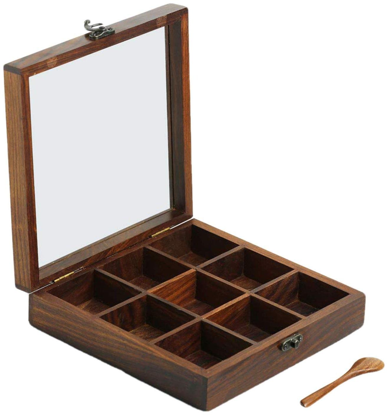 

Craftshoppee Sheesham Wooden Masala Box with Spoon Masala Box Spice Box Spice Box
