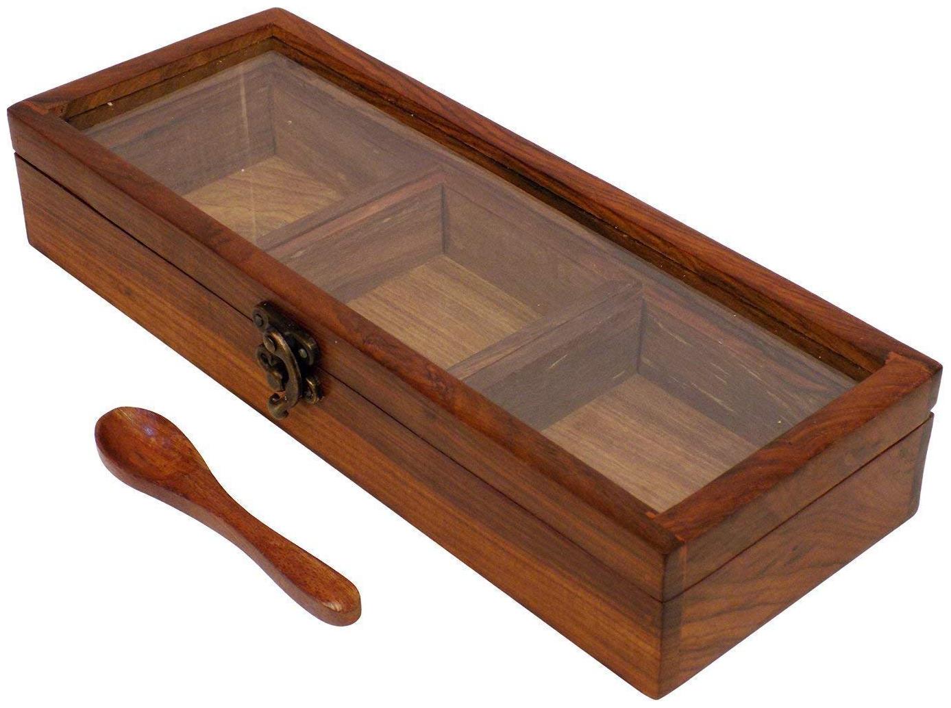 

Craftshoppee Wooden Spice Box with Spoon for Kitchen