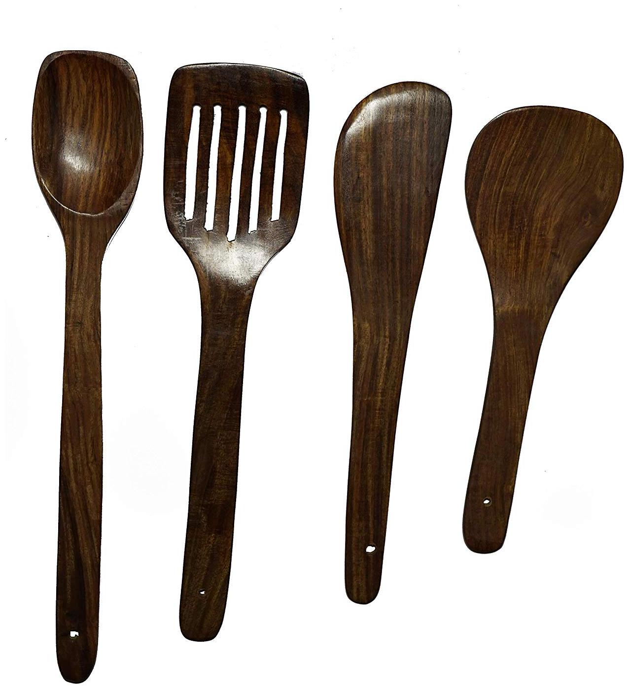

CraftShoppee Wooden Serving and Cooking Spoon Kitchen Utensil Set of 4