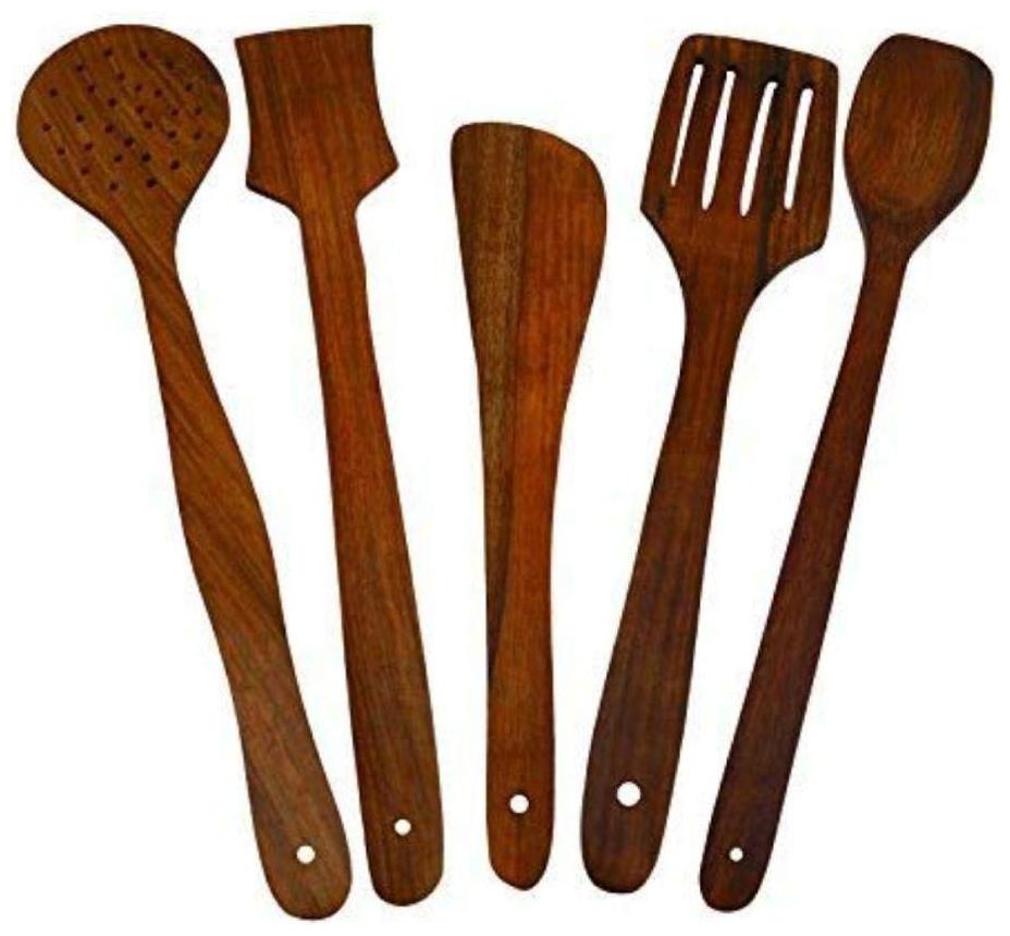 

CraftShoppee Handmade Wooden Non-Stick Serving and Cooking Spoon Kitchen Tools Utensil Set of 5
