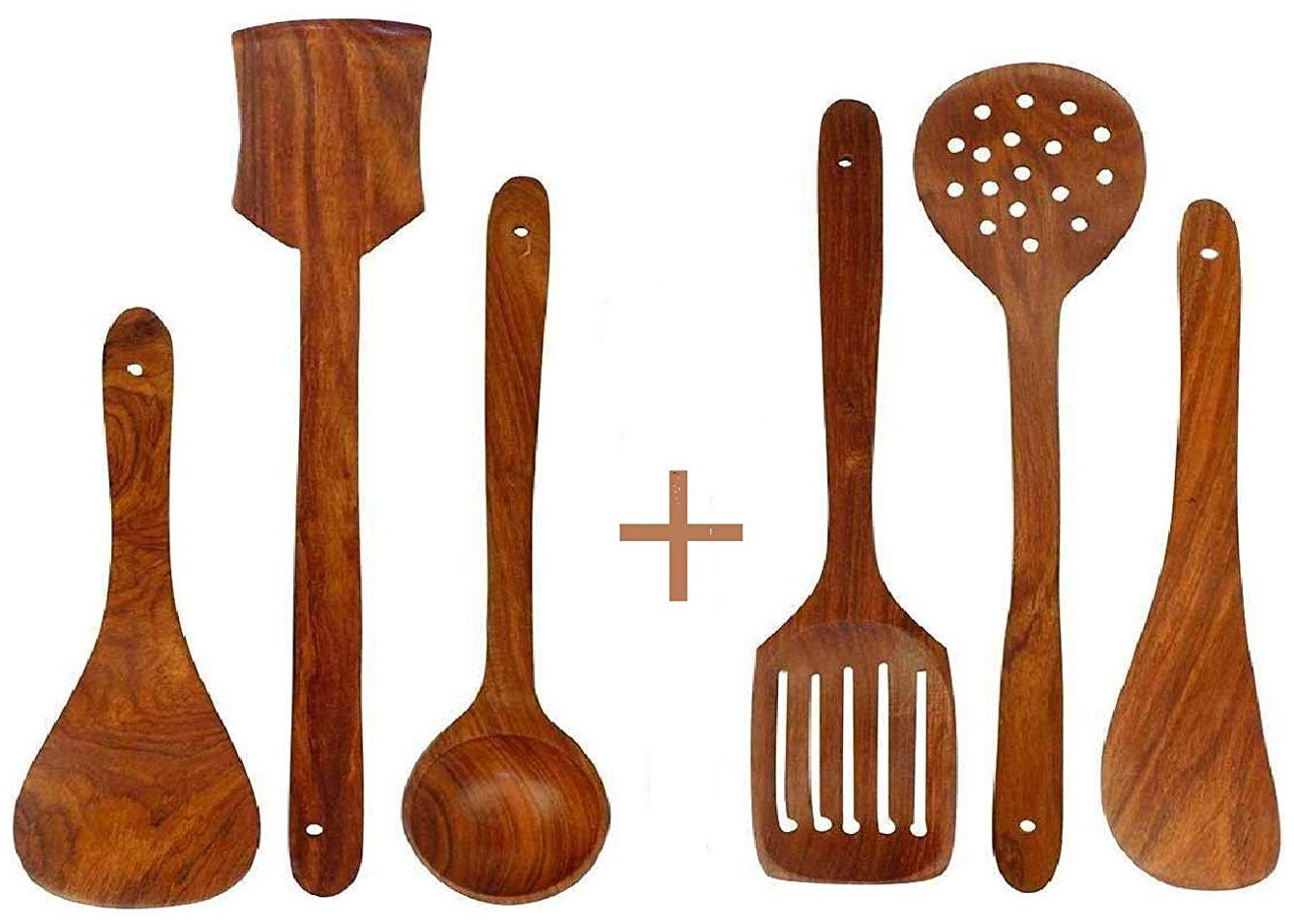 

CraftShoppee Handmade Wooden Serving and Cooking Spoon Kitchen Utensil - Set of 6