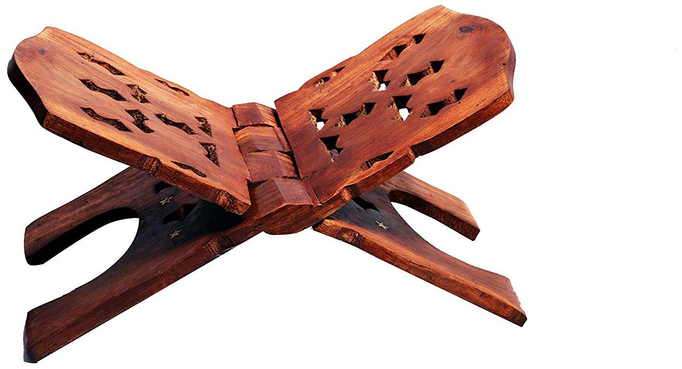 

CraftShoppee Wooden Hand Carved Holy Book Stand for Quran Bible Gita for Reading Brown