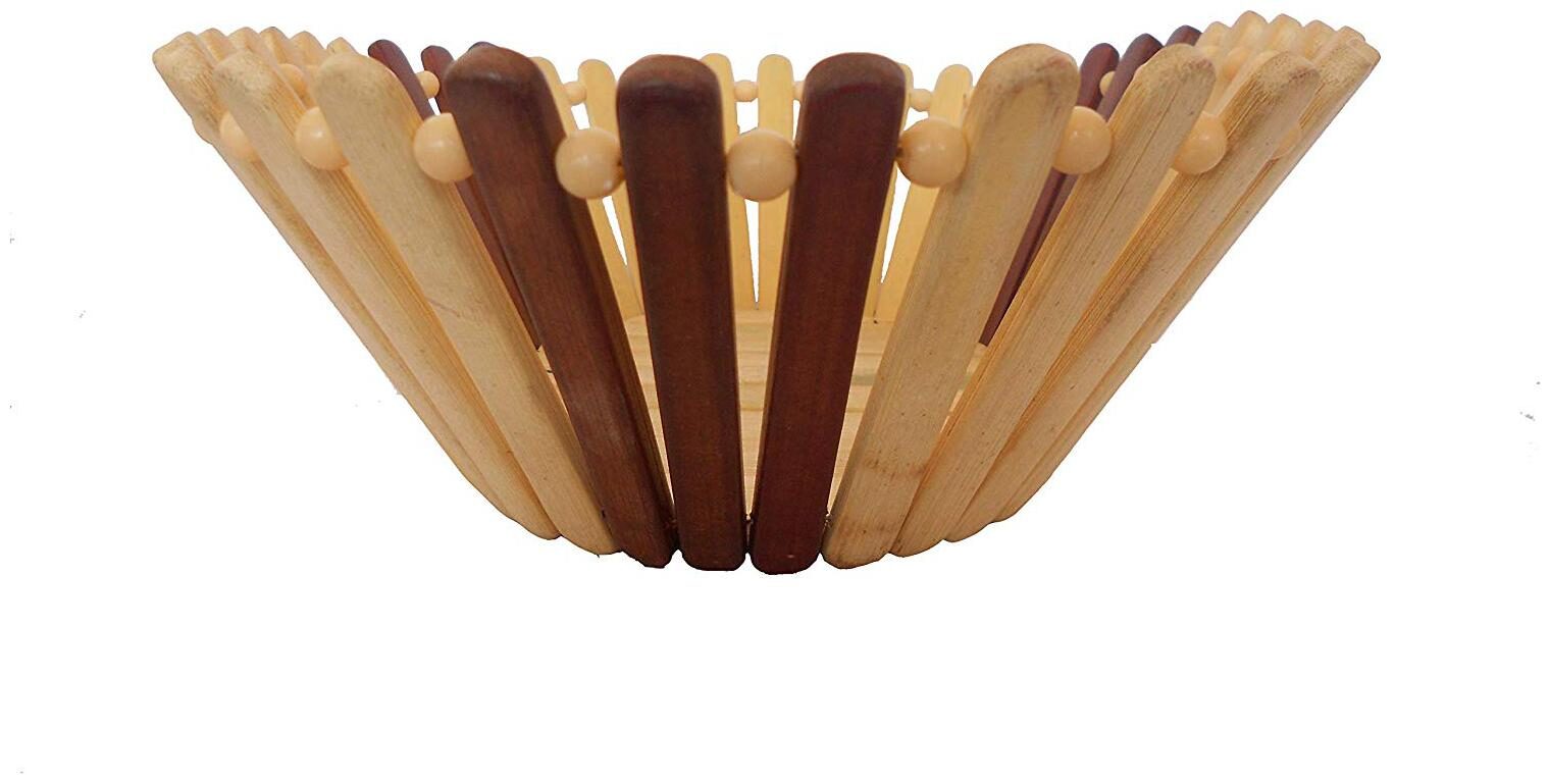 

CraftShoppee handmade Round Wooden Basket Brown and Beige