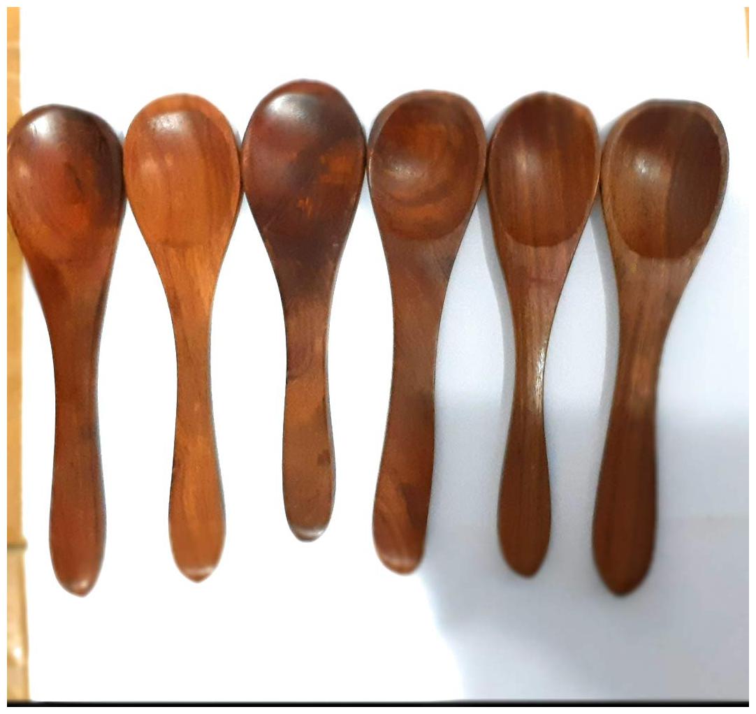 

CraftShoppee Lot of 6 Wooden Small Coffee Tea Spoons Condiments Ice-Cream Sugar Salt Honey Jam Mustard Hand Craft
