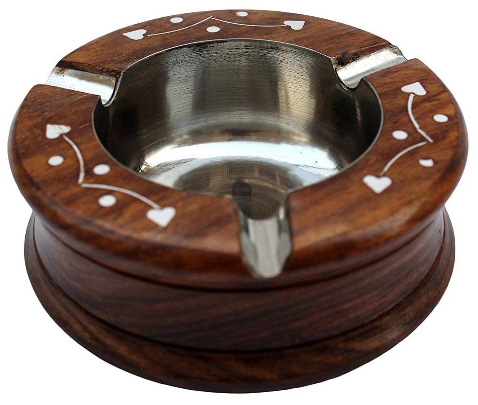 

CraftShoppee ROUND WOODEN ASHTRAY CIGARETTE HOME OFFICE CAFE TABLE ASH TRAY
