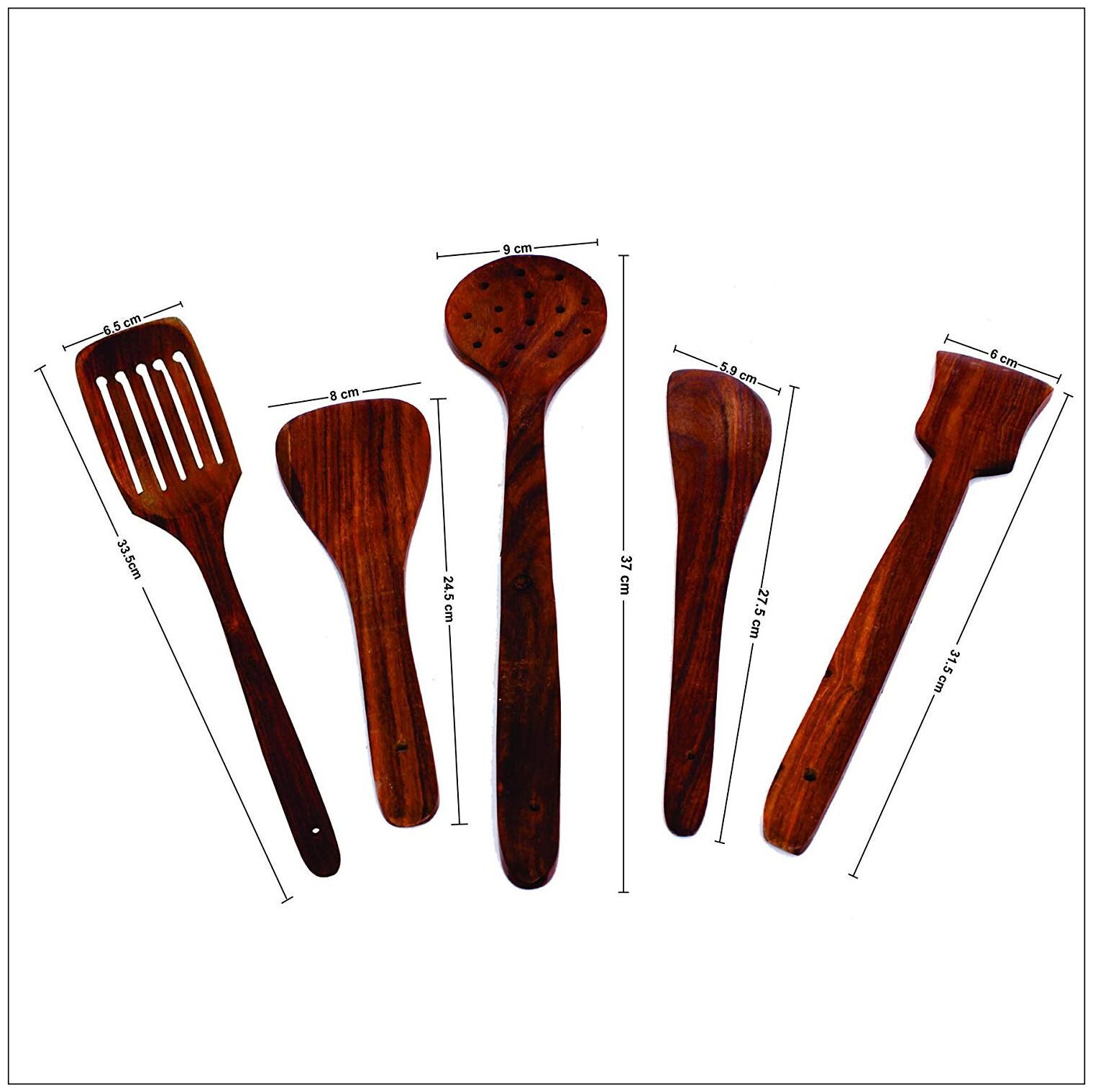 

CraftShoppee Handmade Wooden Serving and Cooking Spoon Kitchen Utensil Set of 5
