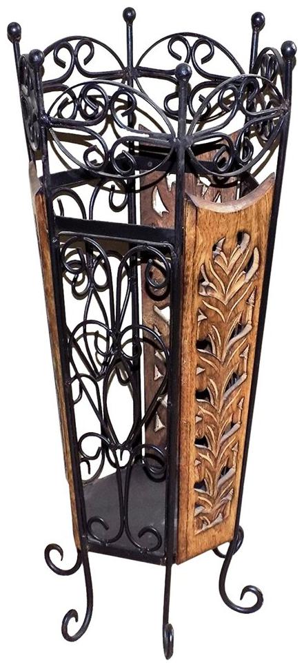 

CraftShoppee Decorative Wooden and Wrought Iron Planter Flower Vase Corner Vase Umbrella Holder