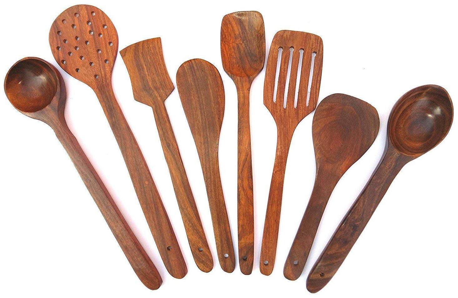 

CraftShoppee Handmade Wooden Serving and Cooking Spoon Kitchen Utensil Set of 8