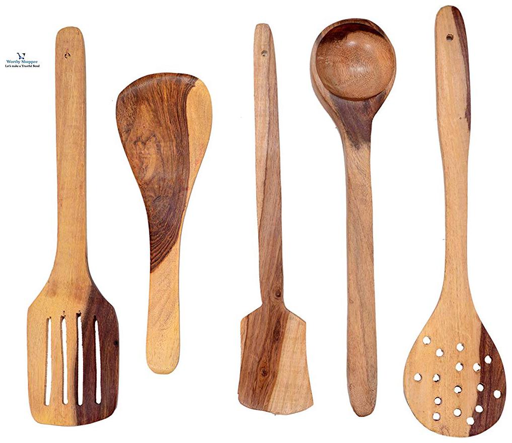 

CraftShoppee Handmade Wooden Serving and Cooking Spoon Kitchen Tools(5 Spoons)