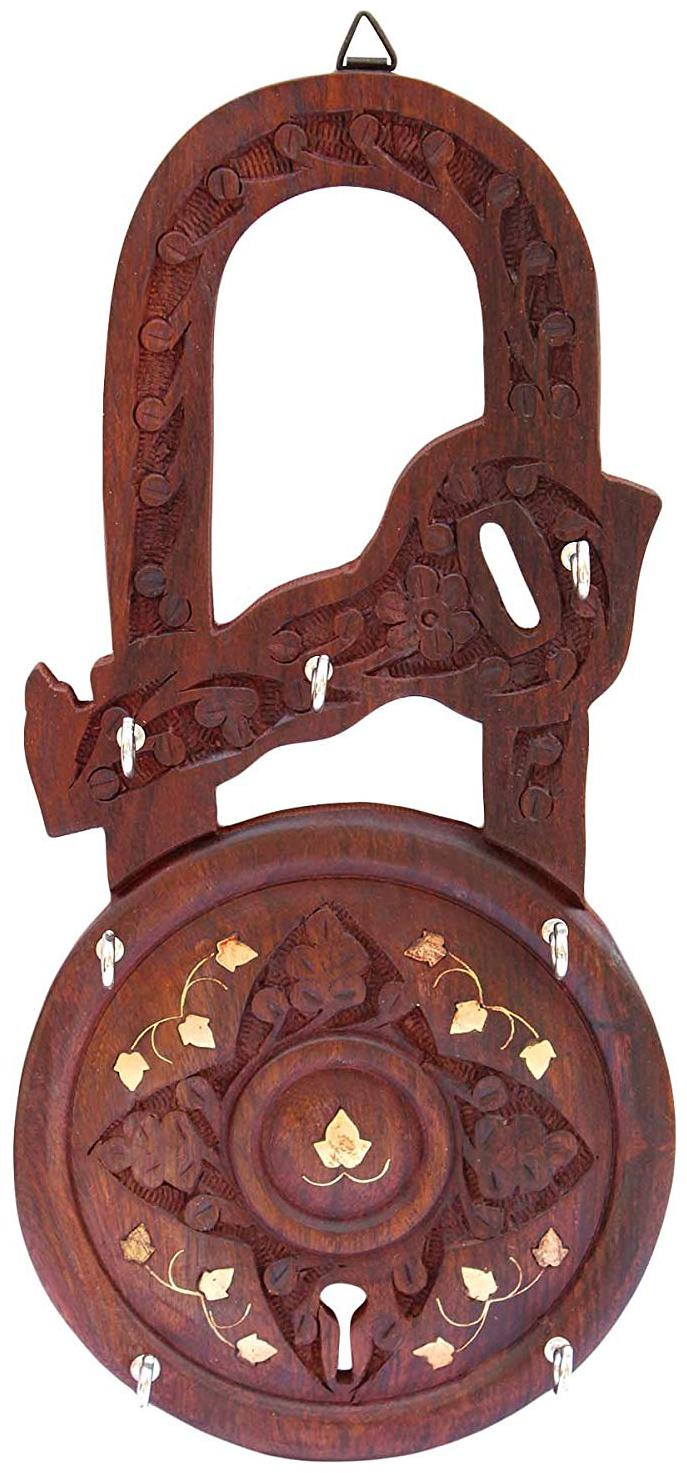 

CraftShoppee Wooden Key Holder Lock Combined Key Rosewood (Carving Brass)