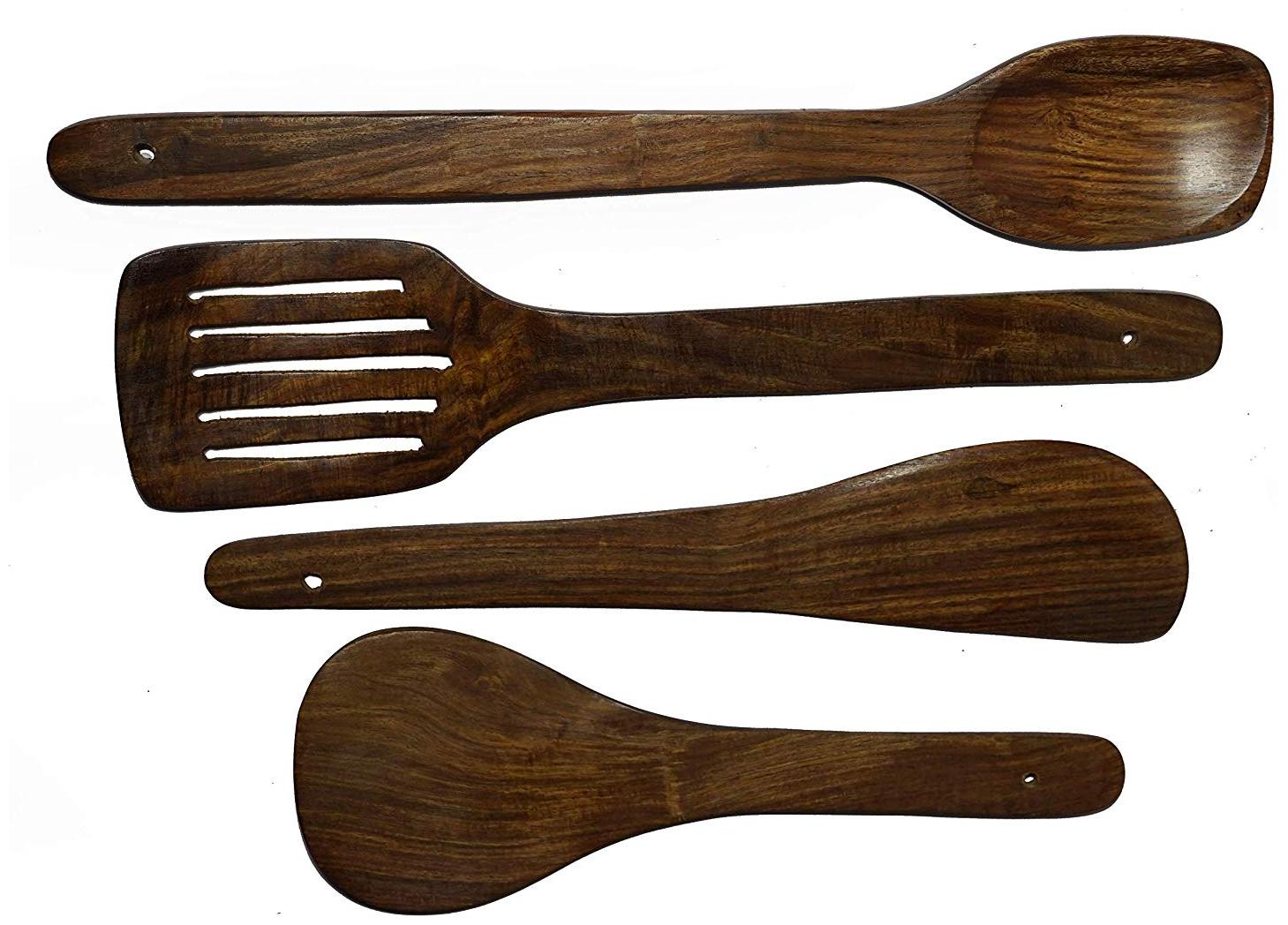 

CraftShoppee handmade Wooden Cooking Spoon ( Brown) -Set of 4