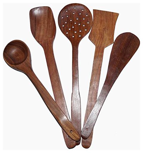 

CraftShoppee Wooden Non-Stick Serving and Cooking Spoon Kitchen Tools Utensil Set of 5
