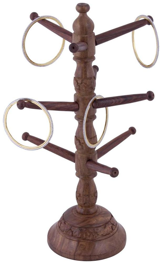 

CraftShoppee Handmade Wooden Bangle Holder Jewellery Stand for Women Tree Carving