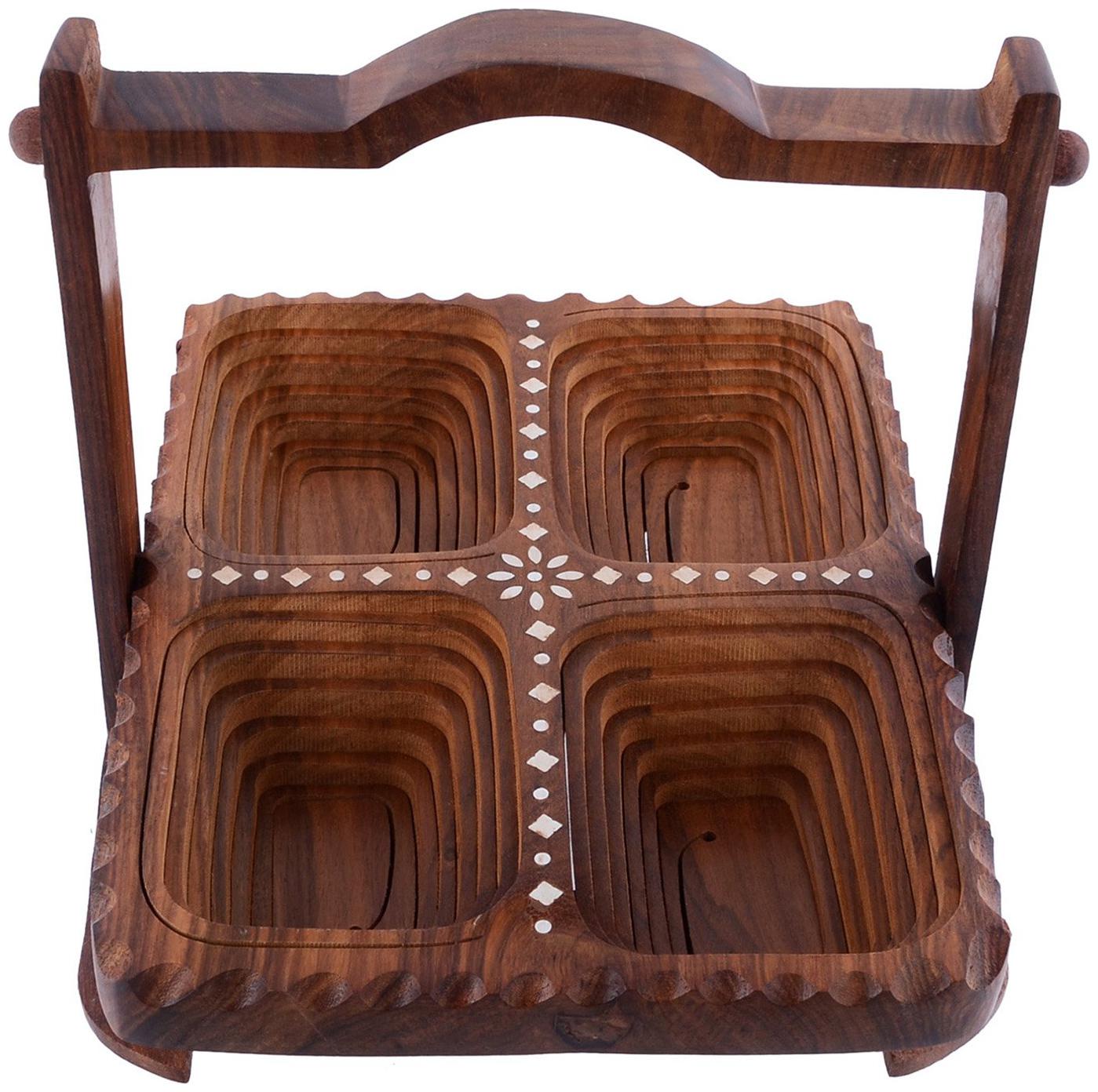 

CraftShoppee Vegetable Fruit Basket Wooden Designer for Dining Table Antique Home Decor (Brown)