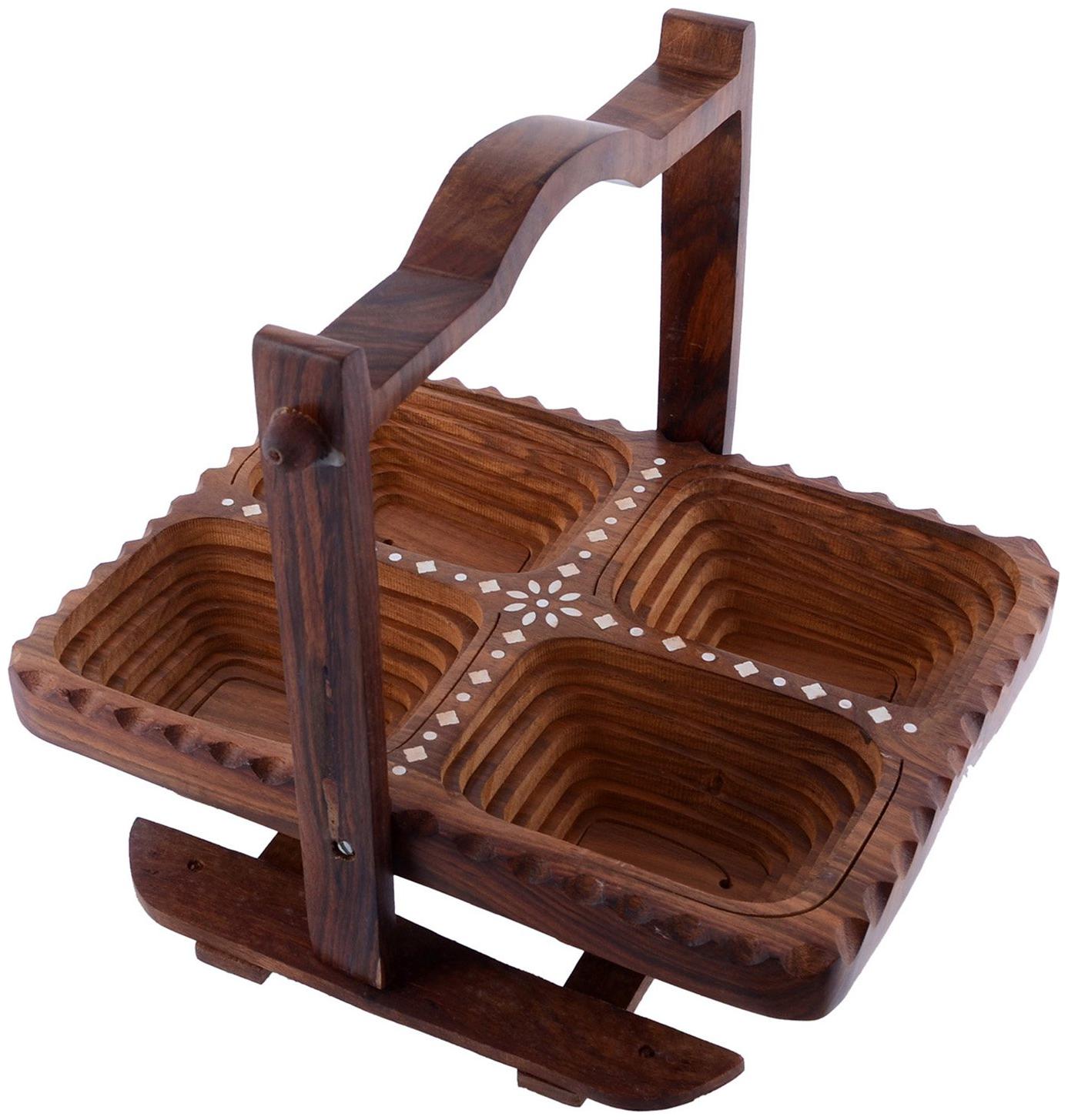 

CraftShoppee Dry Fruit Basket Wooden Designer for Dining Table Antique Home Decor (Brown)