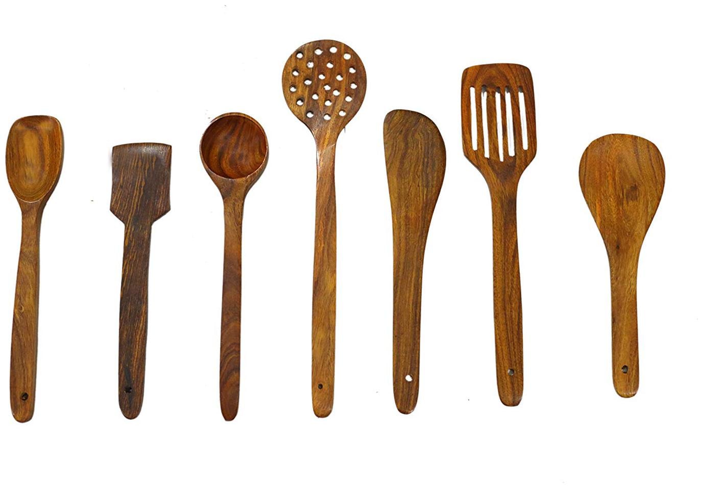 

CraftShoppee Wooden Serving and Cooking Spoon Kitchen Utensil Set of 7