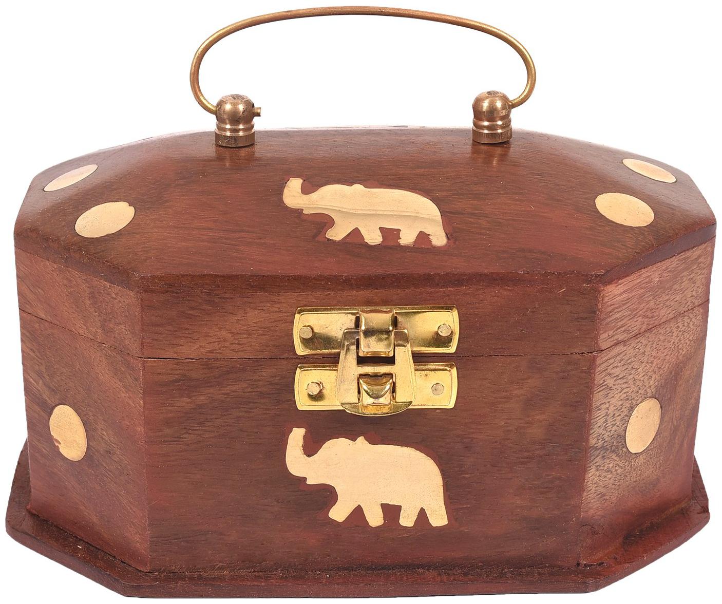 

craftshoppee Wooden Antique Brown Jewellery Vanity Multi Purpose Box with Brass Work