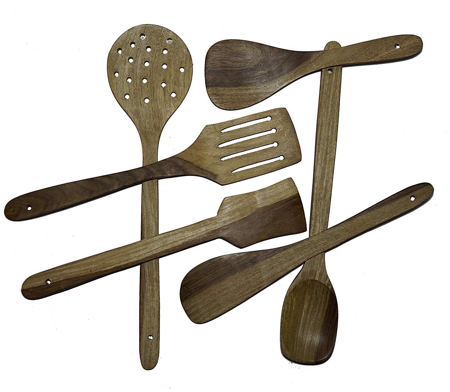 

CraftShoppee Wooden Cooking Spoon Brown) -Set of 6