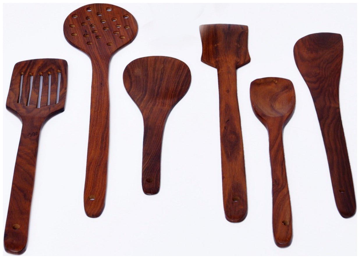 

CraftShoppee Handmade Wooden Cooking Spoon ( Brown) -Set of 6