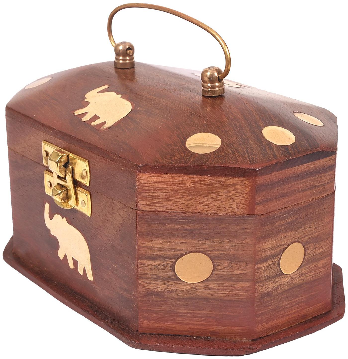 

craftshoppee Wooden Brown Jewellery Multi Purpose Box with Brass Work and Money Bank