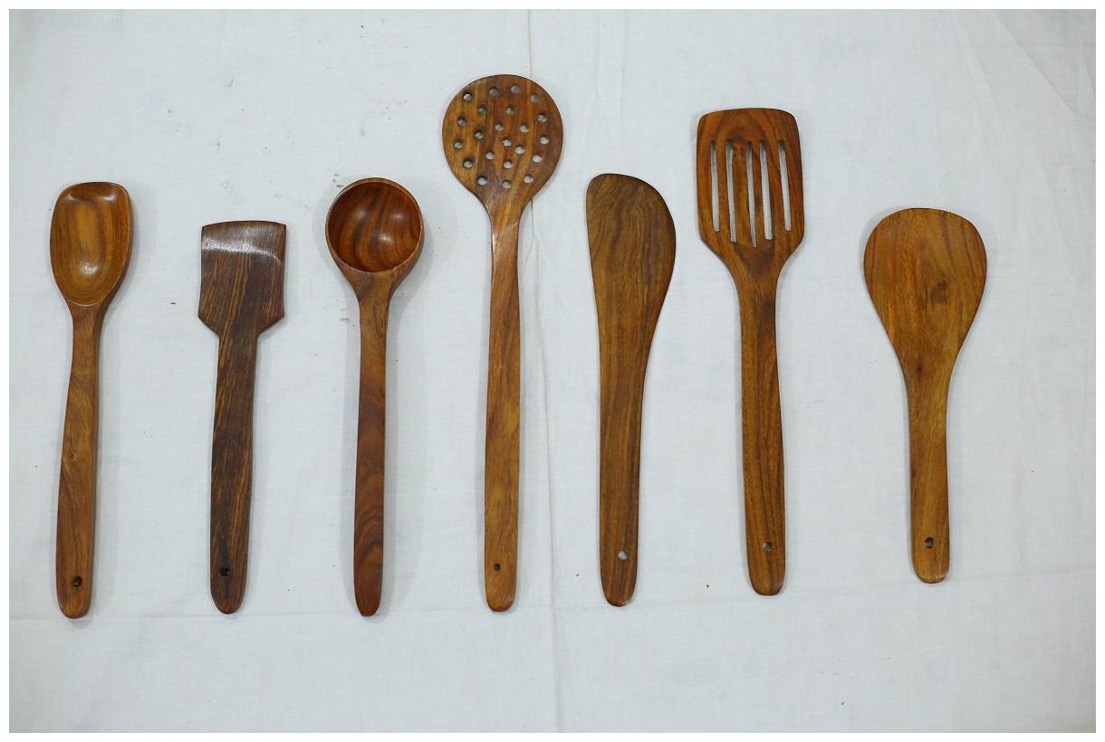 

CraftShoppee handmade Wooden Cooking Spoon (Brown) -Set of 7