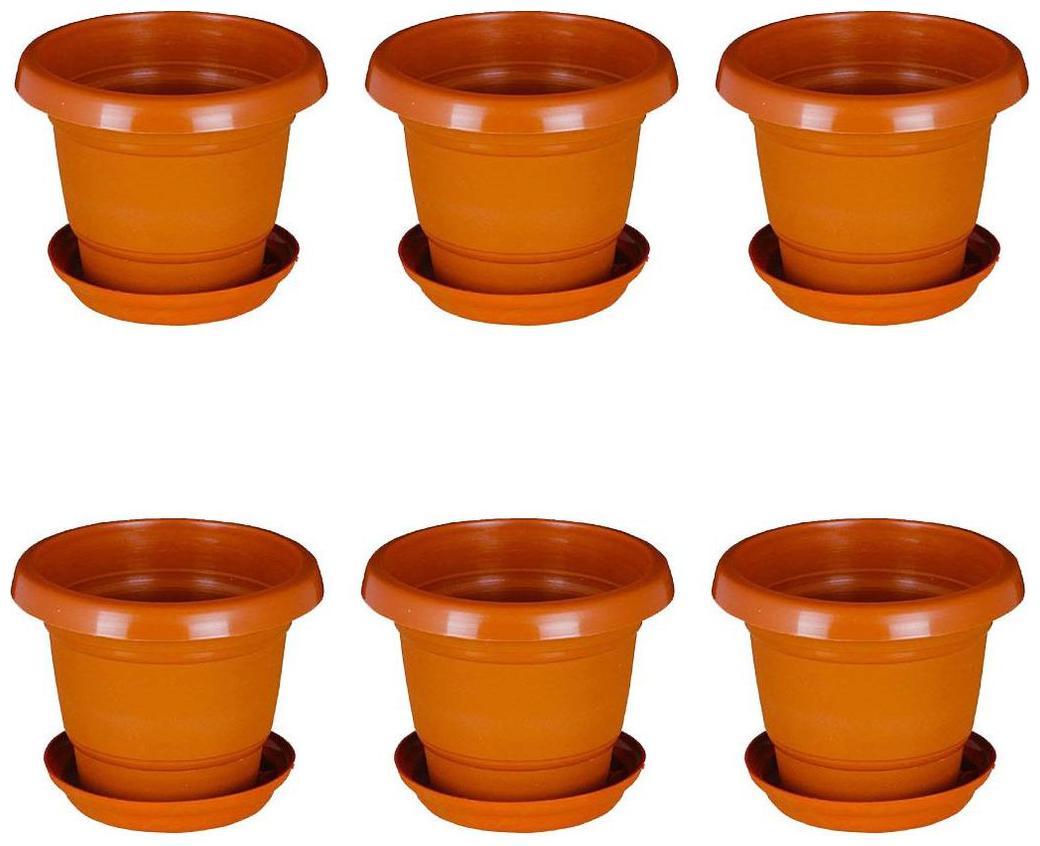 

Crete Brown Plastic Planter With Plate- Set of 6