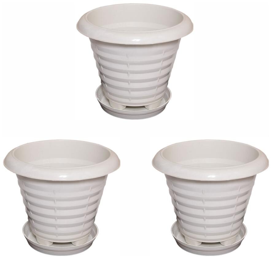 

Crete Virgin Plastic White Pot With Plate ( Set Of 3 pcs )